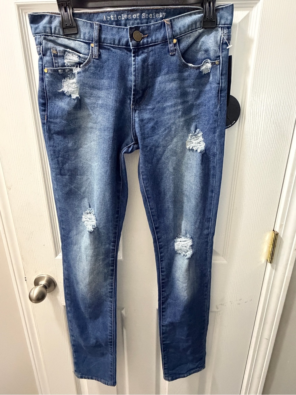 Articles Of Society Distressed Skinny Jeans in Blue Wash